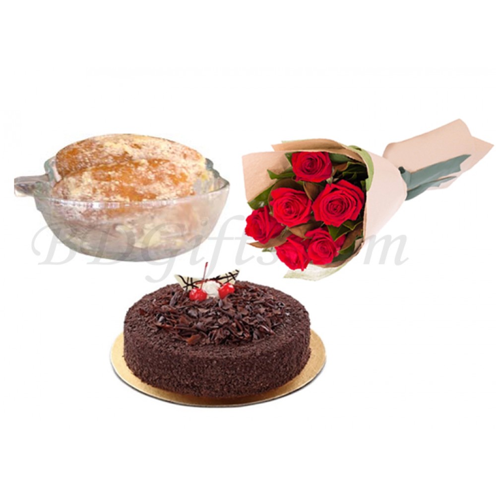 Chomchom, Chocolate lady round cake and red roses