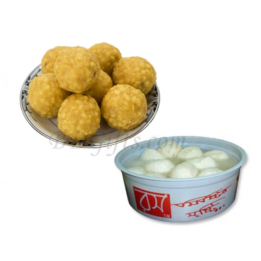 Spong roshogolla and bondi laddu