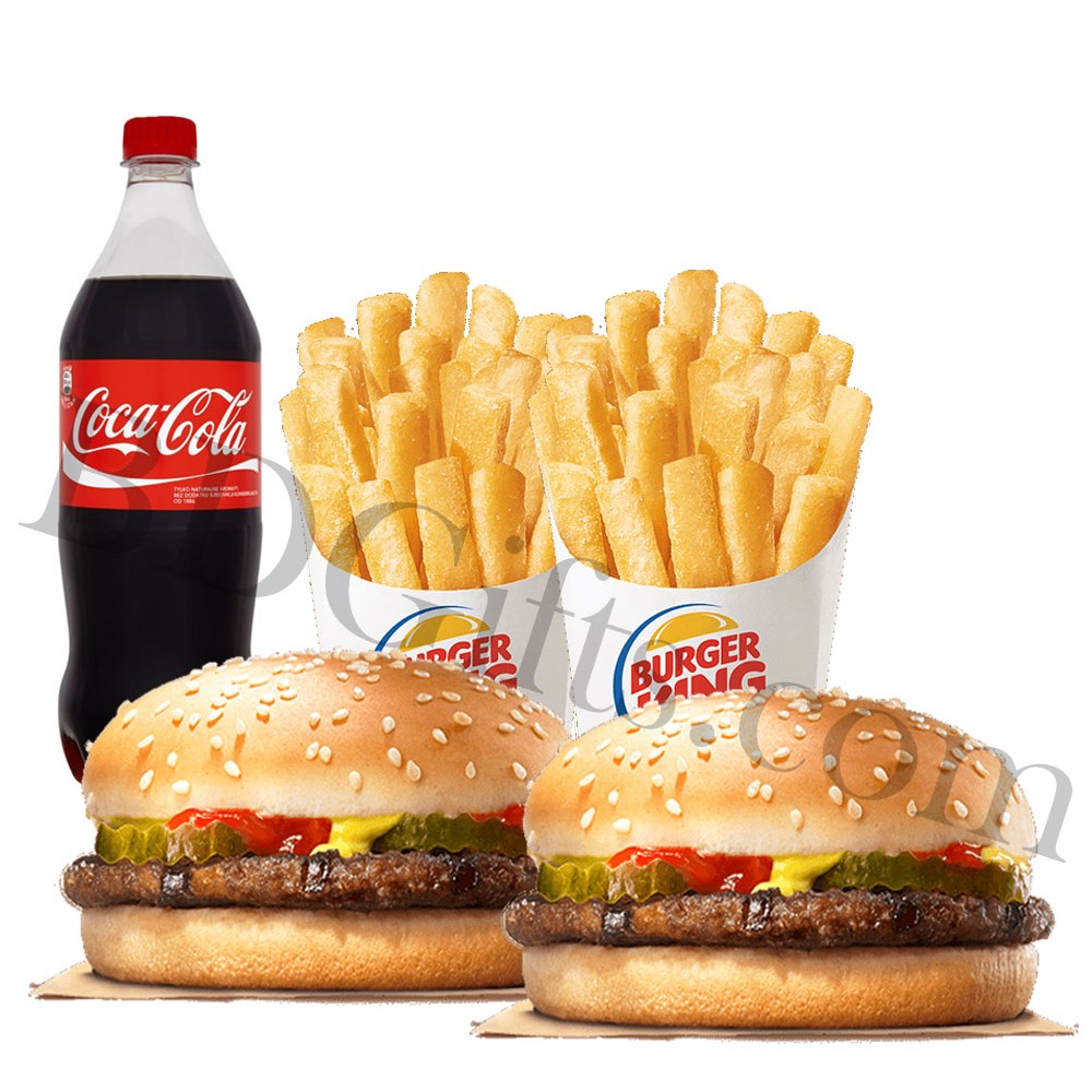 Burgers with french fries and coke