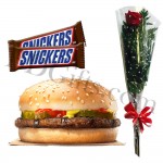 Burger with rose and chocolates
