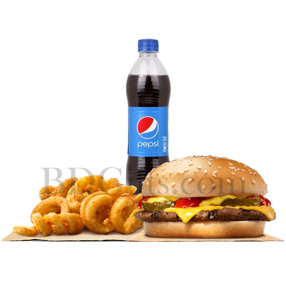 Burger with curly and pepsi