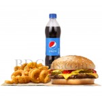 Burger with curly and pepsi