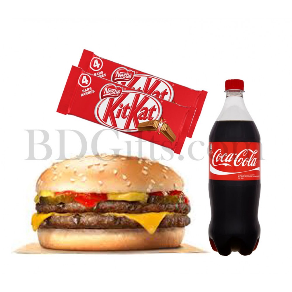 Burger with chocolates and coke