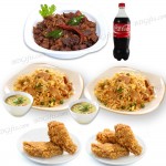 Chicken fried rice W/ Beef Chilli Dry, Corn soup, fried chicken and cocacola-6 person