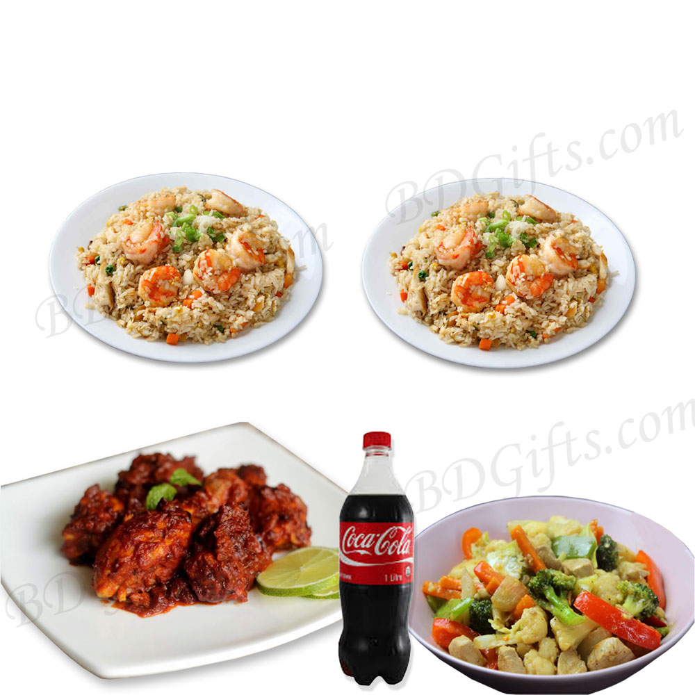 Prawn fried rice W/ chicken masala, vegetable and Cocacola-6 person