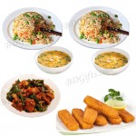 Vegetable fried rice W/ Corn soup, Capsicum chicken & fish finger-6 person