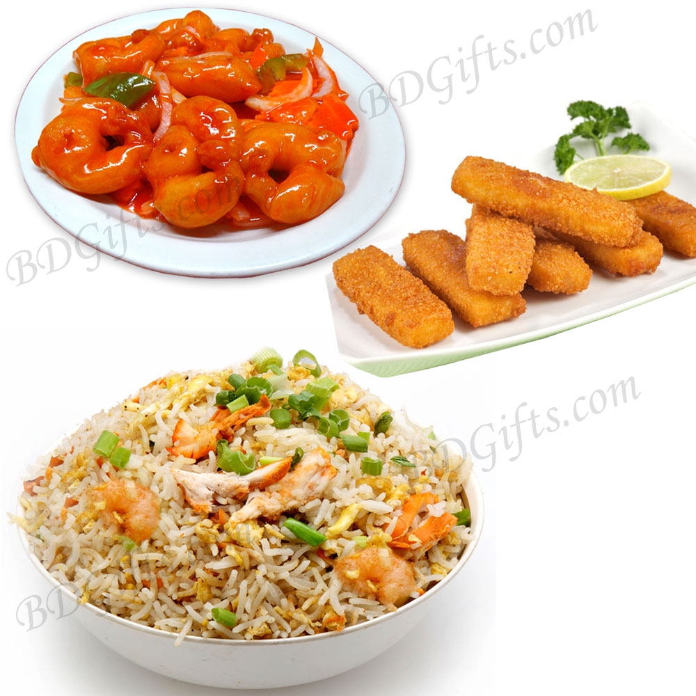 Thai fried rice W/ Sweet & sour prawn, Fish finger-3 person