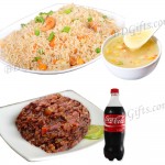 Mixed fried rice W/ Beef chili onion, Corn soup & Cocacola-3 package