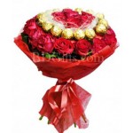 Rose and ferrero rocher chocolates in bouquet