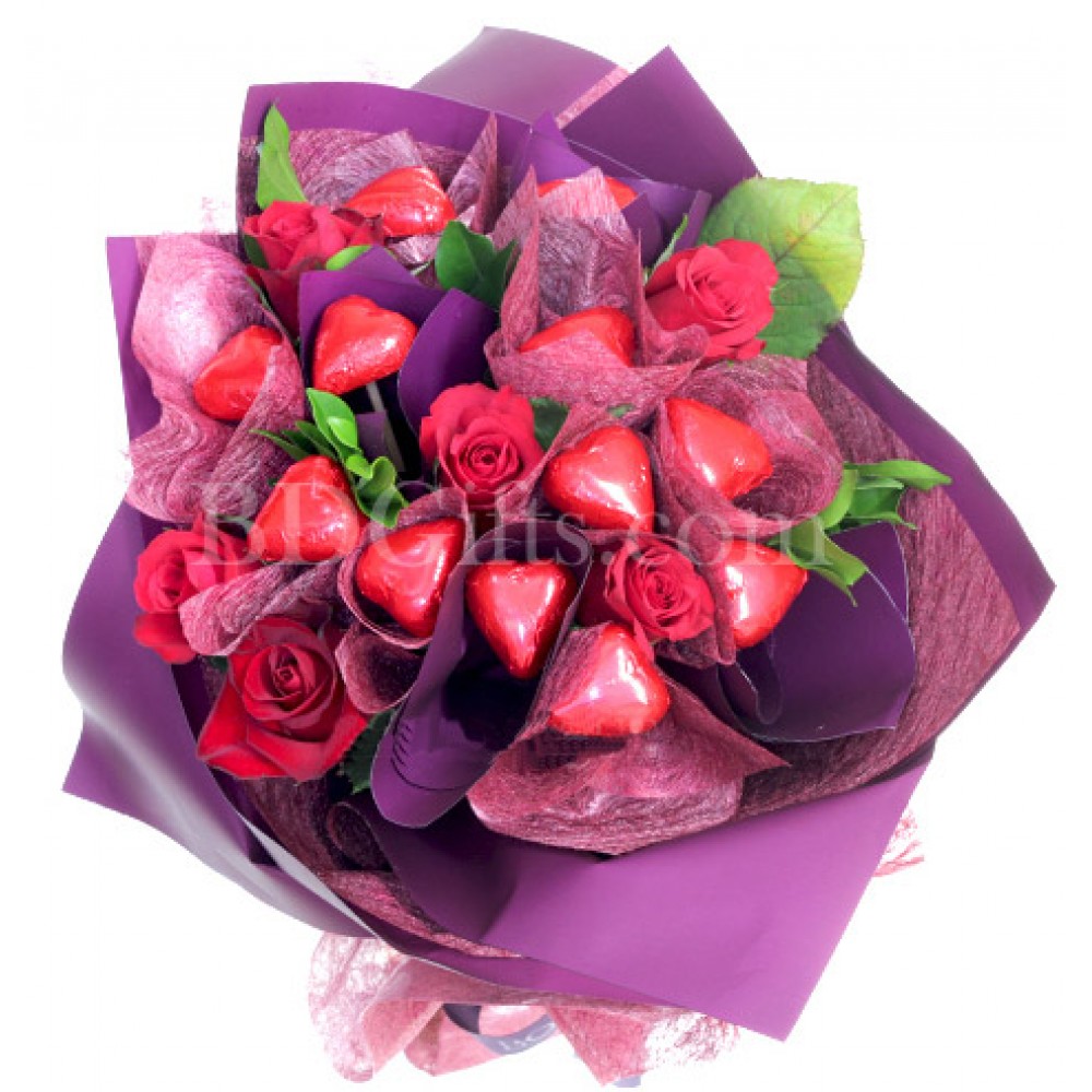 Rose heart chocolate bouquet