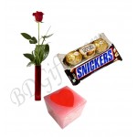 Love candle w/ red rose and chocolates