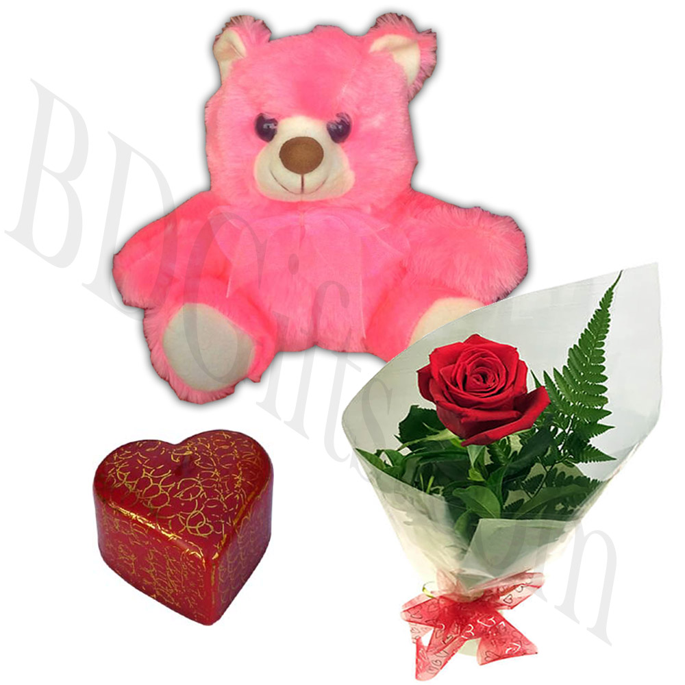 Teddy bear w/ rose and love candle
