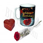 Birthday mug w/ red rose and love candle