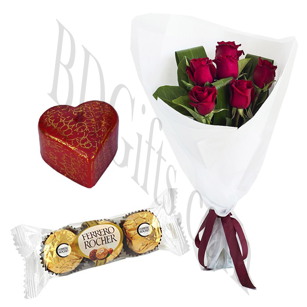  Red rose w/ love candle and chocolate