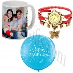 Photo mug w/ ladies watch and birthday balloon