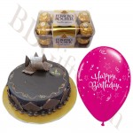Opera chocolate cake w/ birthday balloon and chocolate