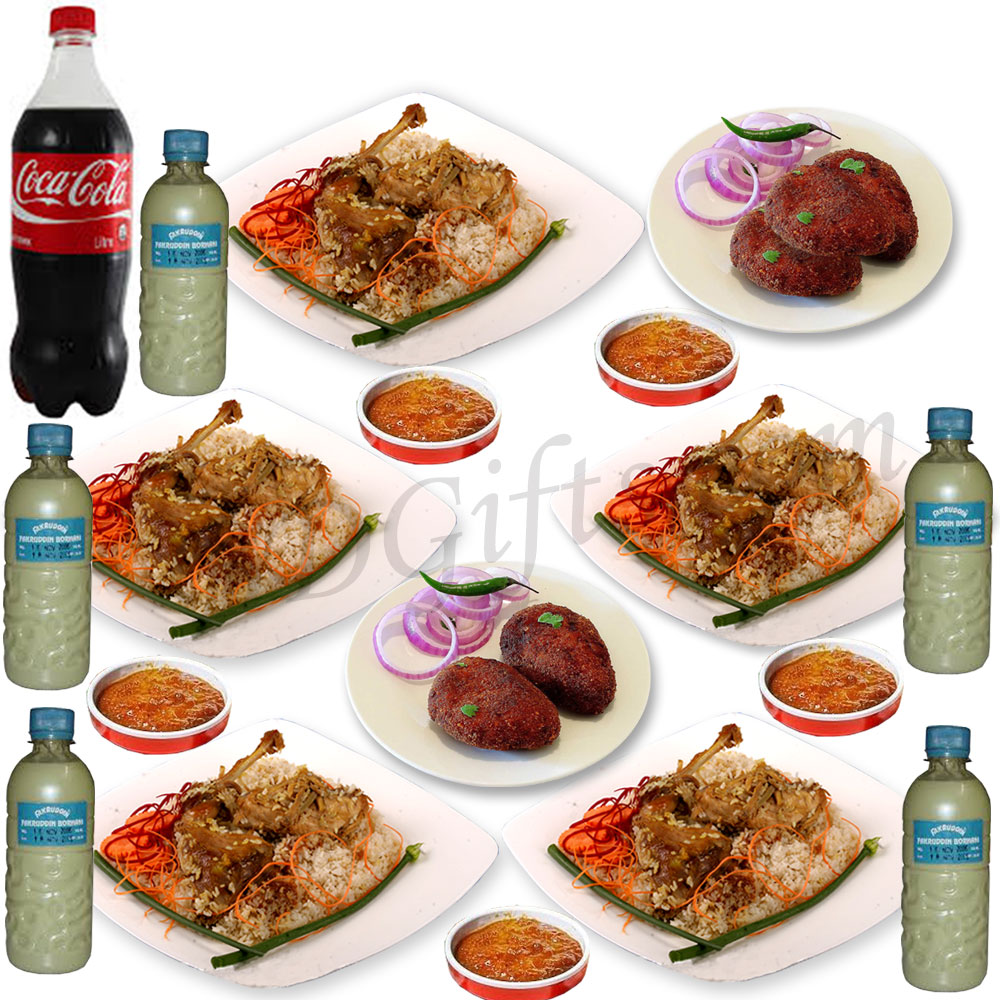 Fakruddin Chicken biryani 5 (Half Plate) w/ Jali Kabab, Chatni, Borhani and Cocacola