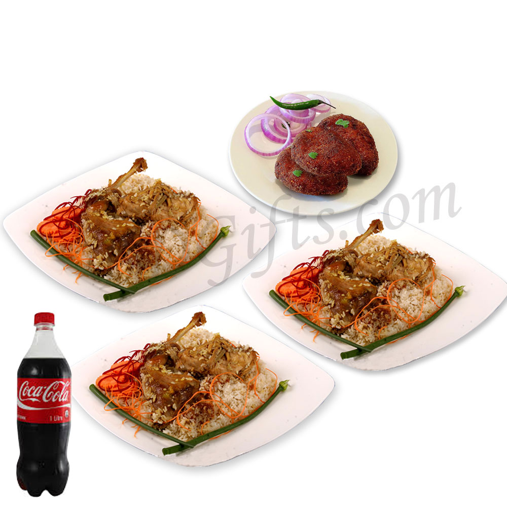 Fakruddin Chicken Biryani 3 ( Half Plate) W/ Jali kabab and Coca cola