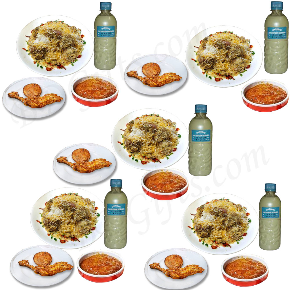Fakruddin Kachchi biryani 5 ( Half Plate) W/ Chicken Roast, Jali kabab, Chatni and Borhani