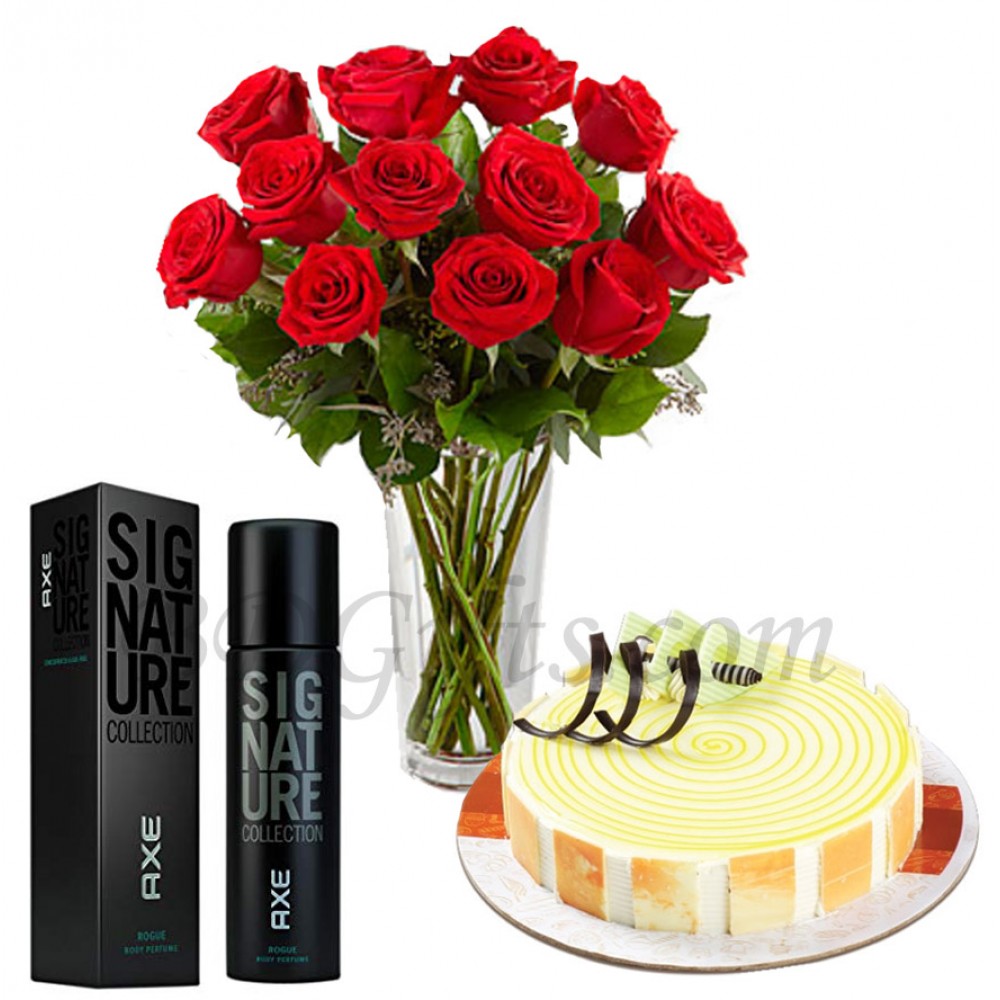 Cake with rose and perfume