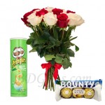Mix roses with chips and chocolates