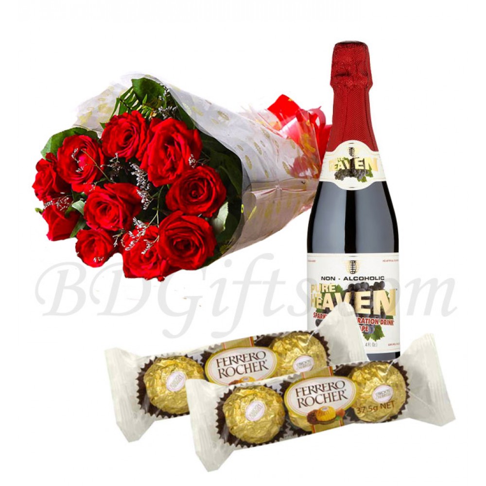 Sparking juice with roses and chocolates