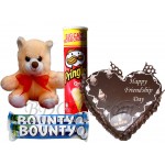 Bear with cake, chips and chocolates
