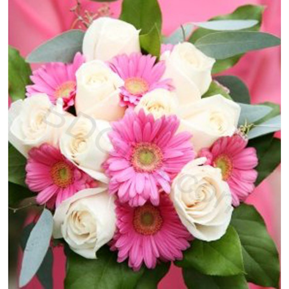 Gerberas and roses in bouquet