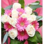 Gerberas and roses in bouquet