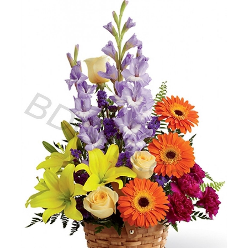 Mix flowers in basket