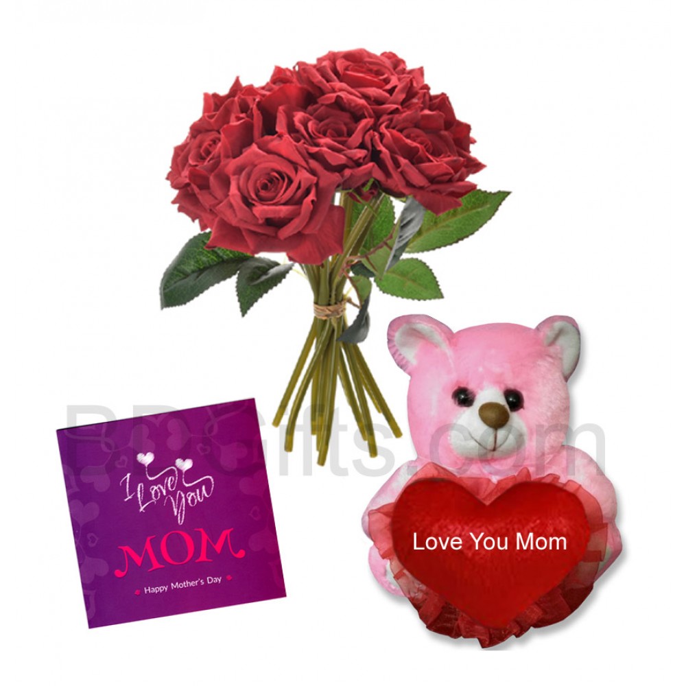 Bear with card and roses