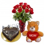 Cake with roses in vase and bear