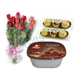 Roses with ice cream and chocolates