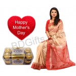 Saree with chocolates and heart shape pillow