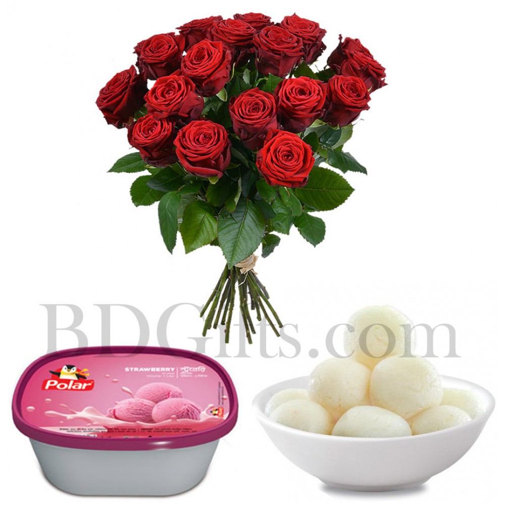 Roses with sweet and ice cream
