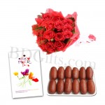 Roses with card and sweet