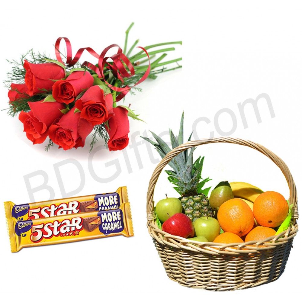 Roses with fruits and chocolates