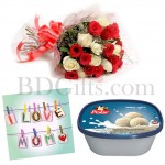 Mix roses with card and ice cream
