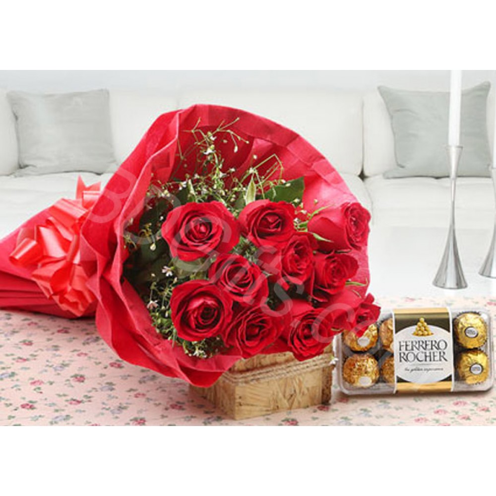 Ferrero rocher chocolates and red roses