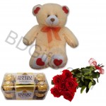 Red roses with bear and chocolates