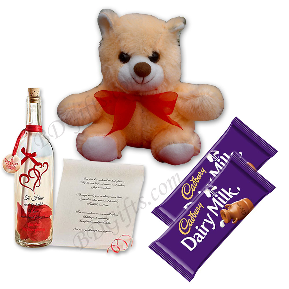Teddy Bear W/ Message in a bottle and chocolate