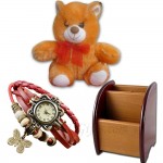 Pen Holder W/ Watch & Teddy Bear