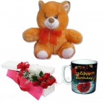 Teddy Bear W/ Red Rose & Birthday Mugs