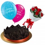 Red rose W/ Cake & Balloon