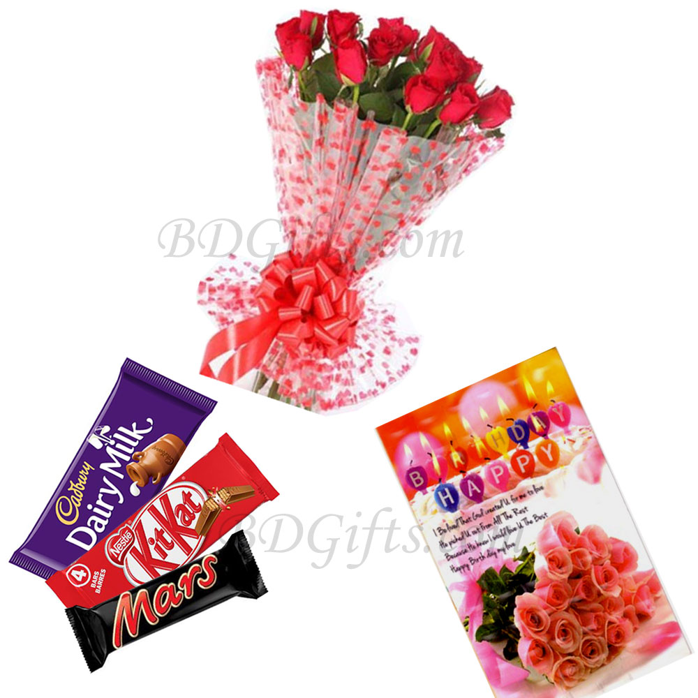Red Rose W/ Chocolate & Birthday card